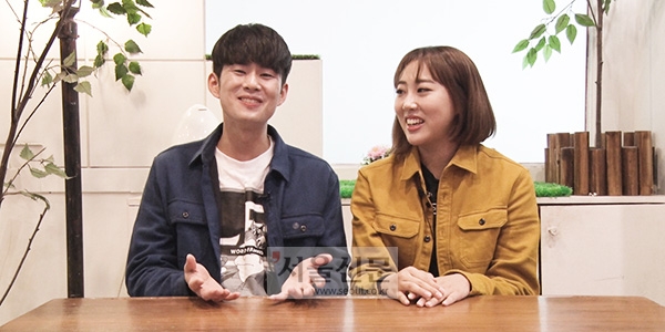 유튜브 크리에이터로 활동하고 있는 희극인 커플 손민수·임라라씨가 지난 10일 경기도 일산의 한 연습실에서 서울신문 인터뷰에 응하고 있다.