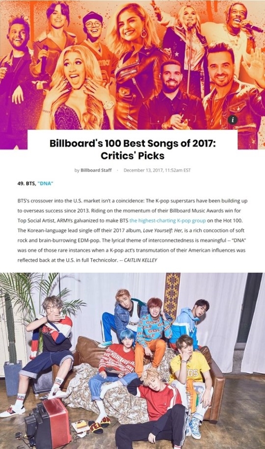 방탄소년단 ‘DNA’ 빌보드 2017 베스트송