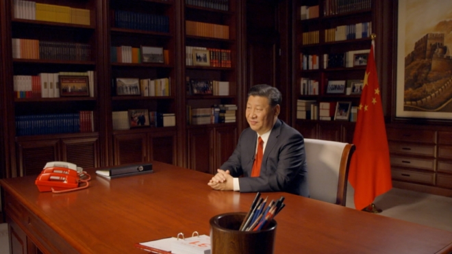 시진핑 중국 국가 주석과 홍지. 출처:CCTV
