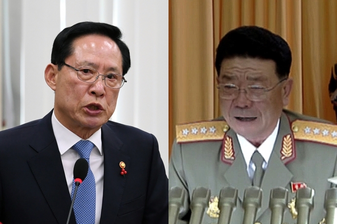 송영무 국방부 장관(왼쪽) 박영식 북한 인민무력상  연합뉴스