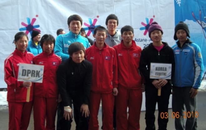 북한 알파인스키가 국제무대에 처음으로 등장한 지난 2010년 3월 카자흐스탄 알마티에서 열린 아시아주니어스키선수권대회에 참가한 북한대표팀 선수들. [서울신문DB]