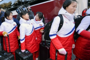 [서울포토] 남측 도착한 북한 여자 아이스하키 선수단