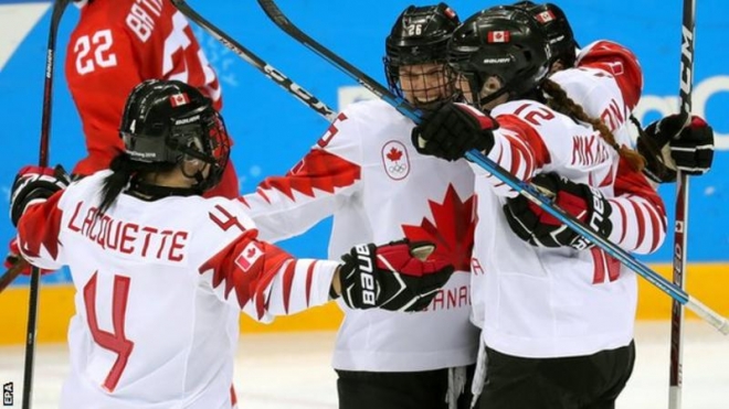 캐나다 여자 하키 대표팀은 올림픽 5연패를 노린다. 강릉 AFP 연합뉴스 