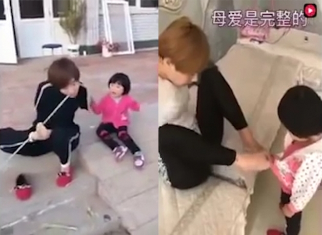 양 손이 없지만 양발로 아이와 모든 것을 함께 하는 중국 여성(유튜브 영상 캡처)