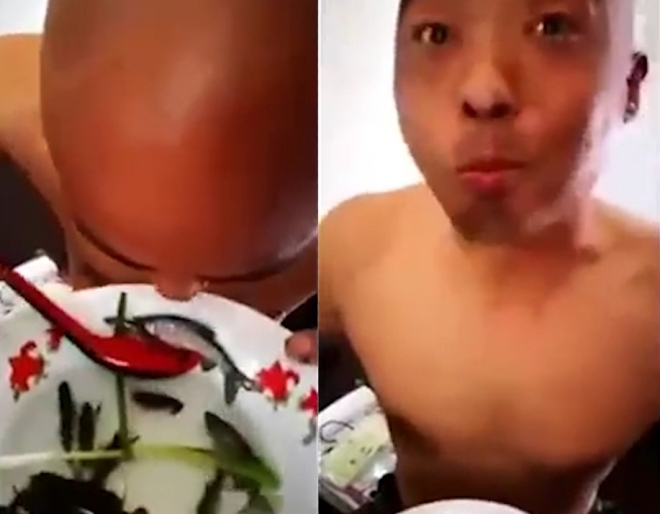 살아있는 생선을 맛있게 먹고 있는 남성(유튜브 영상 캡처)