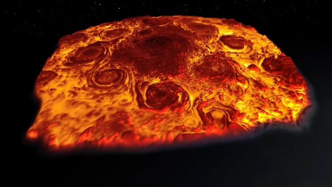 탐사선 주노가 3D 적외선 장비로 촬영한 목성 북극의 모습. NASA.