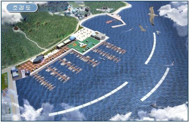 고성군 당항포에 조성하는 해양레포츠 아카데미센터와 마리나 시설. 고성군 제공