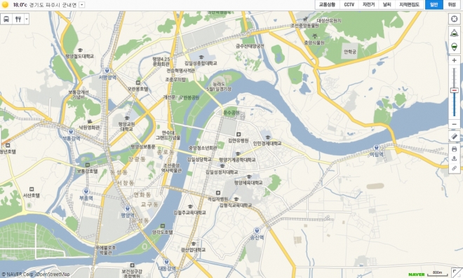 평양 시내 모습이 나와 있는 네이버 지도. 네이버 지도 캡쳐