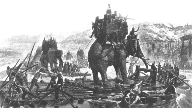 페니키아 전쟁 하면 떠오르는 한니발 장군이 코끼리를 앞세워 알프스를 넘는 장면.