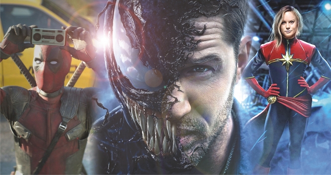 국내 개봉을 앞둔 새로운 마블 히어로들. 안티·악동 캐릭터인 ‘데드풀’(왼쪽)과 스파이더맨의 천적 ‘베놈’(가운데), 역대 마블 캐릭터 중 능력치가 가장 출중하다고 전해지는 여성 히어로 ‘캡틴 마블’. 이십세기폭스코리아·소니픽쳐스 등 제공