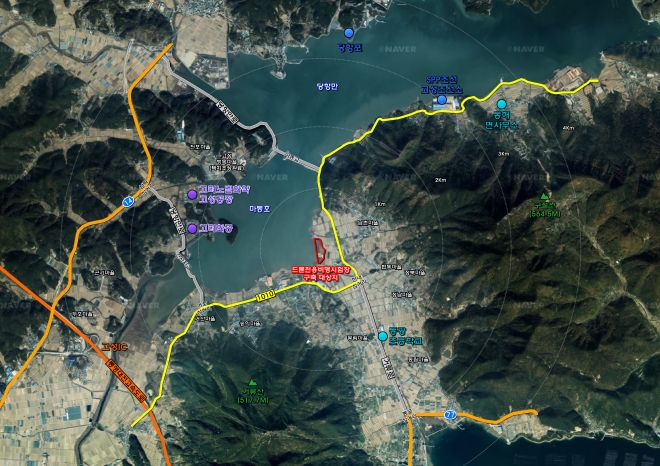 경남 고성 드론 전용 비행시험장 조성지역 위성사진