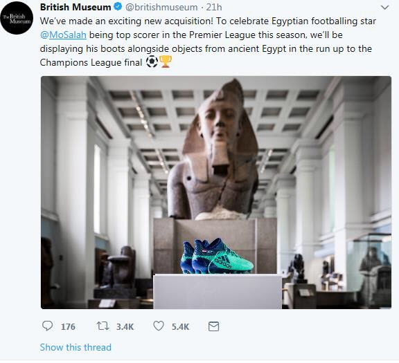 “현대 이집트의 상징”…축구스타 살라 축구화 대영박물관 전시