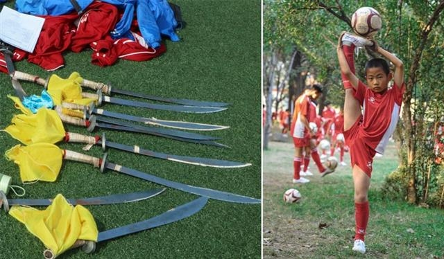 허난성 소림사 타거우 무술학교의 학생이 무술과 축구를 함께 배우고 있다. sixthtone.com