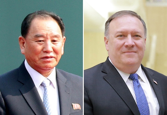김영철(왼쪽) 북한 노동당 부위원장 겸 통일전선부장·마이크 폼페이오(오른쪽) 미국 국무장관