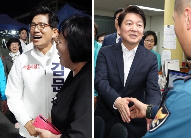 자유한국당 김문수(왼쪽)-바른미래당 안철수 서울시장 후보. 연합뉴스