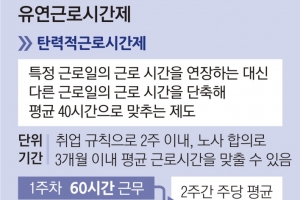 [출발! 주 52시간 근무제] Q. 탄력적근로시간제도 근로시간 늘까   A. 특정 주간엔 가능… 주당 평균 52시간 맞춰야