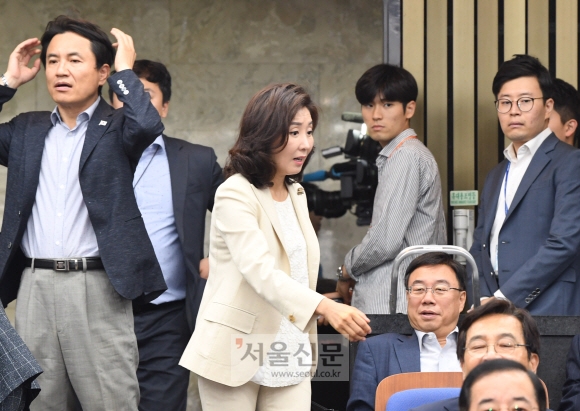 자유한국당은 21일 오전 국회에서 의원총회를 열고 향후 일정을 논의했다. 나경원 의원이 참석하고 있다. 2018.6.21 김명국 선임기자 daunso@seoul.co.kr