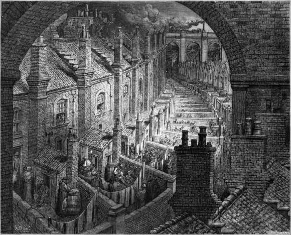 귀스타브 도레가 동판화로 묘사한 1870년대 영국 런던의 빈민가.