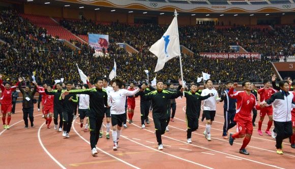 2015년 10월 북한 평양에서 개최된 남북노동자통일축구대회 모습. 서울신문DB
