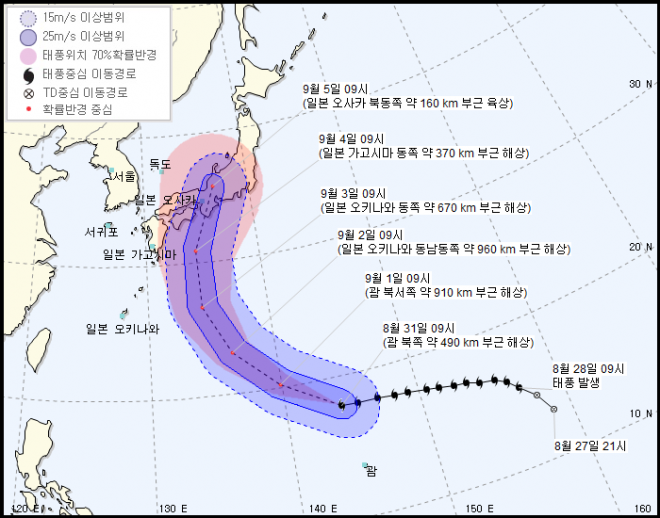 제21호 태풍 ‘제비’ 예상 이동 경로  기상청