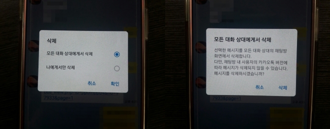 카카오톡이 17일 도입한 메시지 삭제 기능. 2018.9.17  오달란 기자 dallan@seoul.co.kr