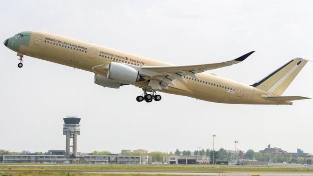 싱가포르 항공이 다음달 취항하는 싱가포르~미국 뉴저지주 뉴워크 노선에 투입되는 에어버스 A350-900 모델. 에어버스 제공