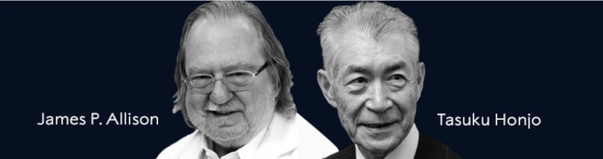 제임스 앨리슨(왼쪽) 미국 텍사스대 교수, 타스쿠 혼조 일본 교토대 교수가 2018년 노벨 생리의학상을 수상했다. 노벨재단 제공