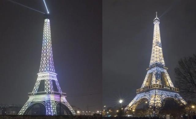 왼쪽은 중국에 있는 복제 에펠탑, 오른쪽은 프랑스 파리에 있는 실제 에펠탑  SCMP