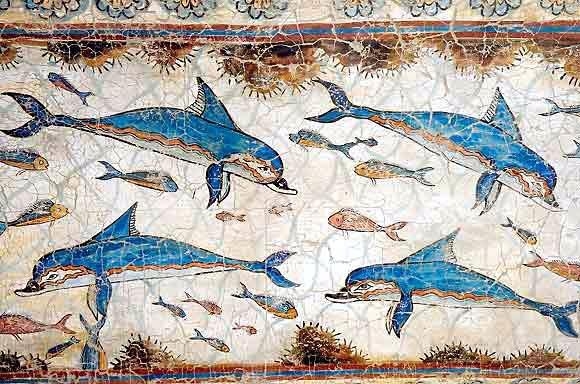 기원전 1700년쯤 그린 것으로 추정되는 크레타섬의 크노소스 궁전 돌고래 벽화. 그리스인들은 돌고래가 음악을 들으면 춤을 춘다고 믿어 돌고래를 먹지 않았다. 소와당 제공