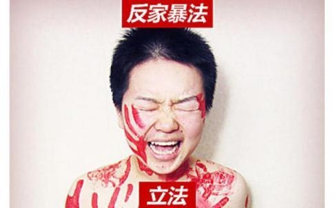 2012년 중국의 한 여성이 중국 정부에 가정폭력대책법을 만들어 달라며 시위를 벌이고 있다. 서울신문 DB