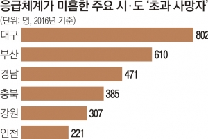 응급실 체계 부실… 대구·부산 年 1400명 더 사망