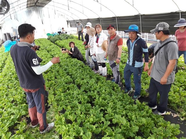 전남지역에서 귀농귀촌 최고 인기지역으로 자리잡은 장성군 관계자가 도시민들을 대상으로 귀농 체험 프로그램을 설명하고 있다.  장성군 제공