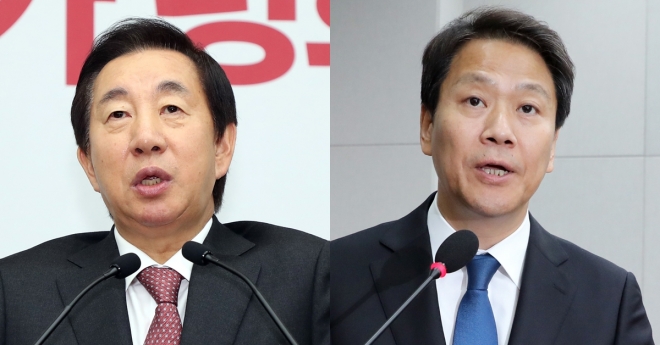 김성태(왼쪽) 자유한국당 원내대표와 임종석 대통령 비서실장. 연합뉴스