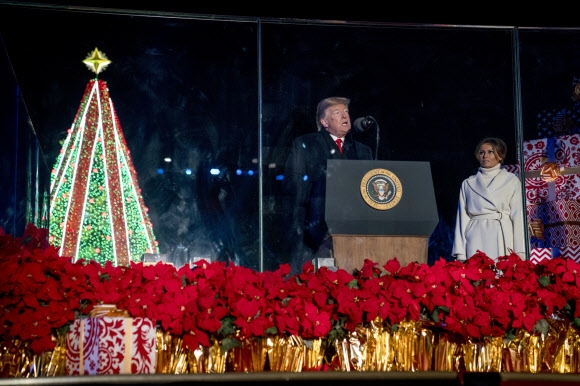 ‘내셔널 크리스마스 트리’ 점등식… 트럼프, 산불·허리케인 피해자 위로 
