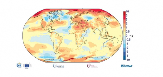 2018년 1~10월 전 지구 기온편차 분포 세계기상기구(WMO) 제공