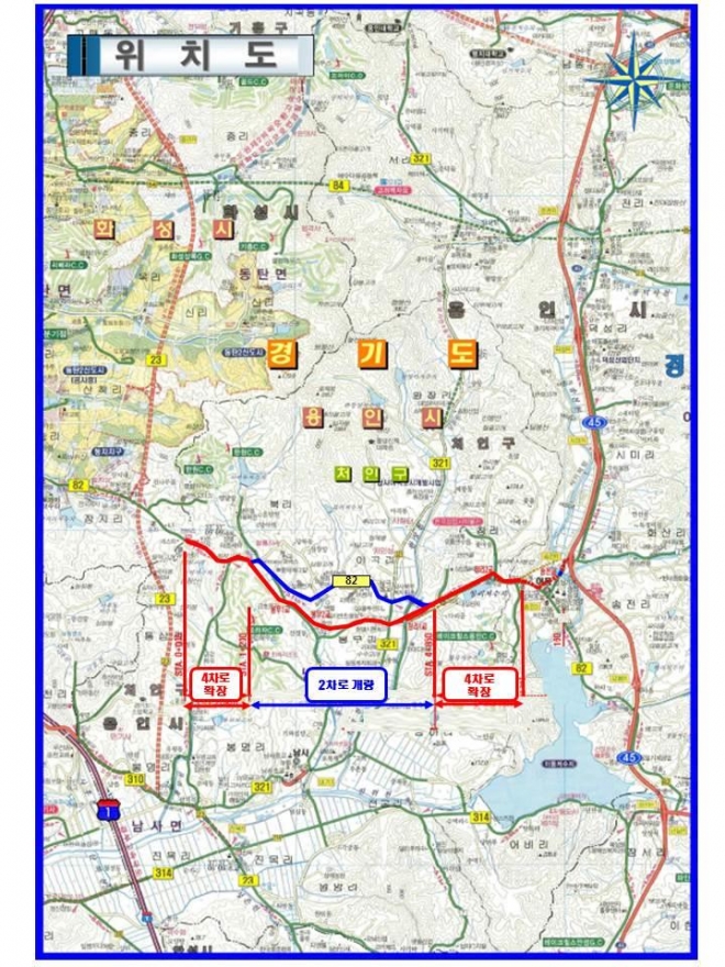 용인 장지~남사 간 확포장 예정 노선.(경기도 제공)