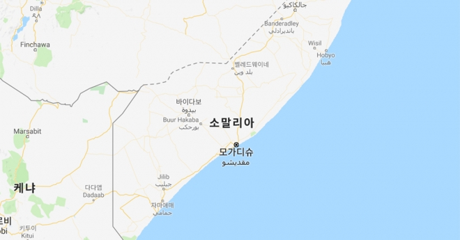 차량폭탄 테러가 발생한 소말리아 수도 모가디슈. 구글 지도 캡처