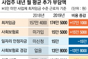 최저임금 올라도 5인미만 사업주 추가부담은 月 3만 8000원