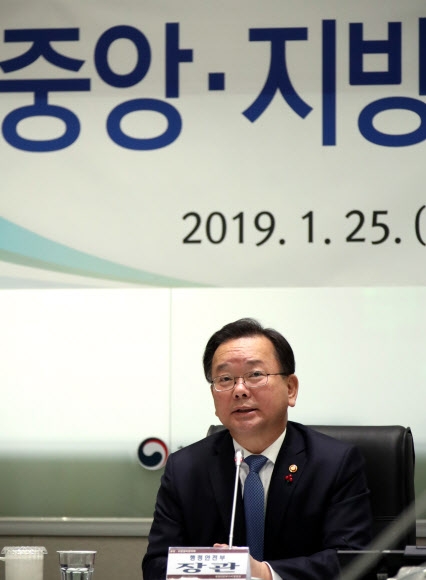 중앙·지방자치단체 정책협의회서 발언하는 김부겸 장관