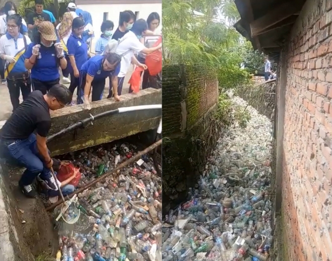 인도네시아 마나도시의 한 강에 버려진 플라스틱을 포함 쓰레기 더미의 충격적인 모습(유튜브 영상 캡처)