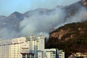 은평구 모델하우스에 화재 발생해 북한산으로 번져