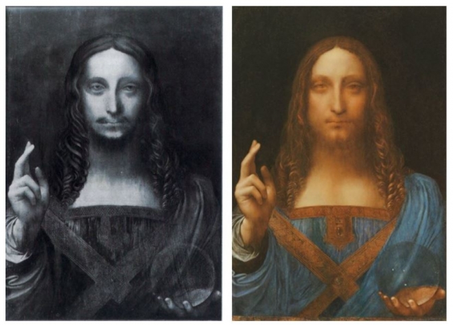 2004년에 나타난 다빈치의 ‘구세주’(왼쪽)와 복원된 작품.