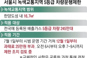 4등급車까지 녹색교통지역 운행제한 검토…‘10대 그물망 대책’ 2900억 추경 편성 추진