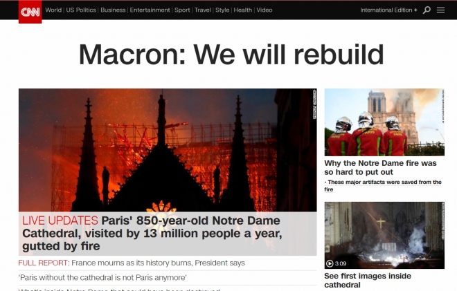 CNN, 노트르담 대성당 화재 대대적 보도