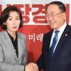 [서울포토] 악수하는 나경원 원내대표와 홍남기 경제부총리