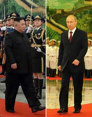 김정은(왼쪽) 북한 국무위원장·블라디미르 푸틴(오른쪽) 러시아 대통령