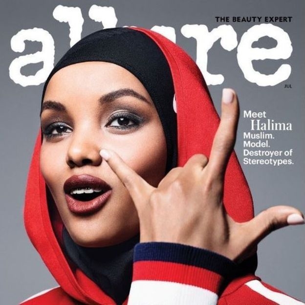 2017년 7월 미국 잡지 ‘알루어’ 커버스토리에 히잡을 쓰고 등장했던 할리마 아덴. 알루어 홈페이지 캡처