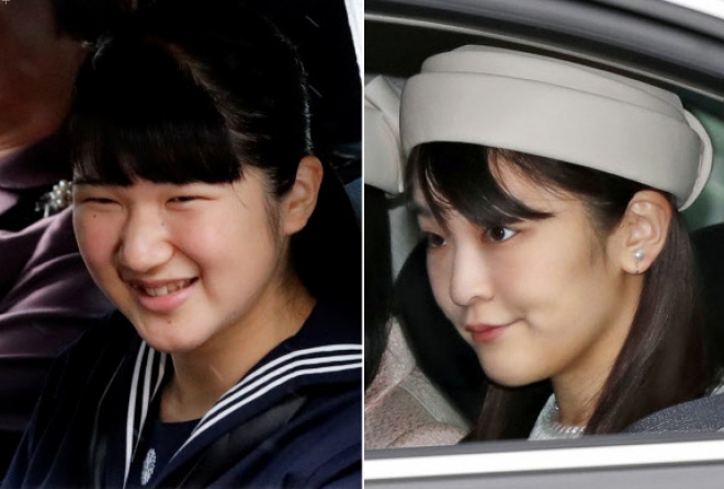 왼쪽은 나루히토 일왕의 외동딸 아이코 공주, 오른쪽은 왕세제가 된 후미히토 왕자의 딸 마코. 교도 연합뉴스