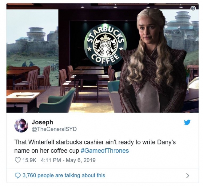 스타벅스 윈터펠 점포의 계산원(대너리스)는 자신의 커피 컵에 이름을 적어놓을 준비도 안돼 있었대요.