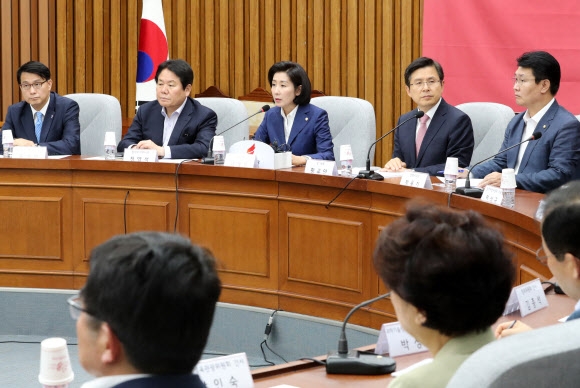 자유한국당 나경원 원내대표가 27일 국회에서 열린 상임위원장·간사단 연석회의에서 발언하고 있다. 2019.5.27 연합뉴스